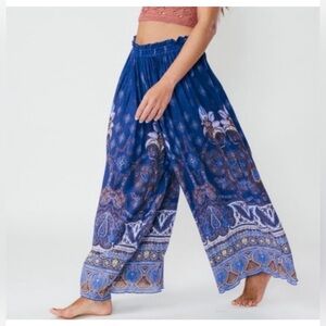 Free People Gold Dust Printed Wide-Leg Trousers Navy Combo
